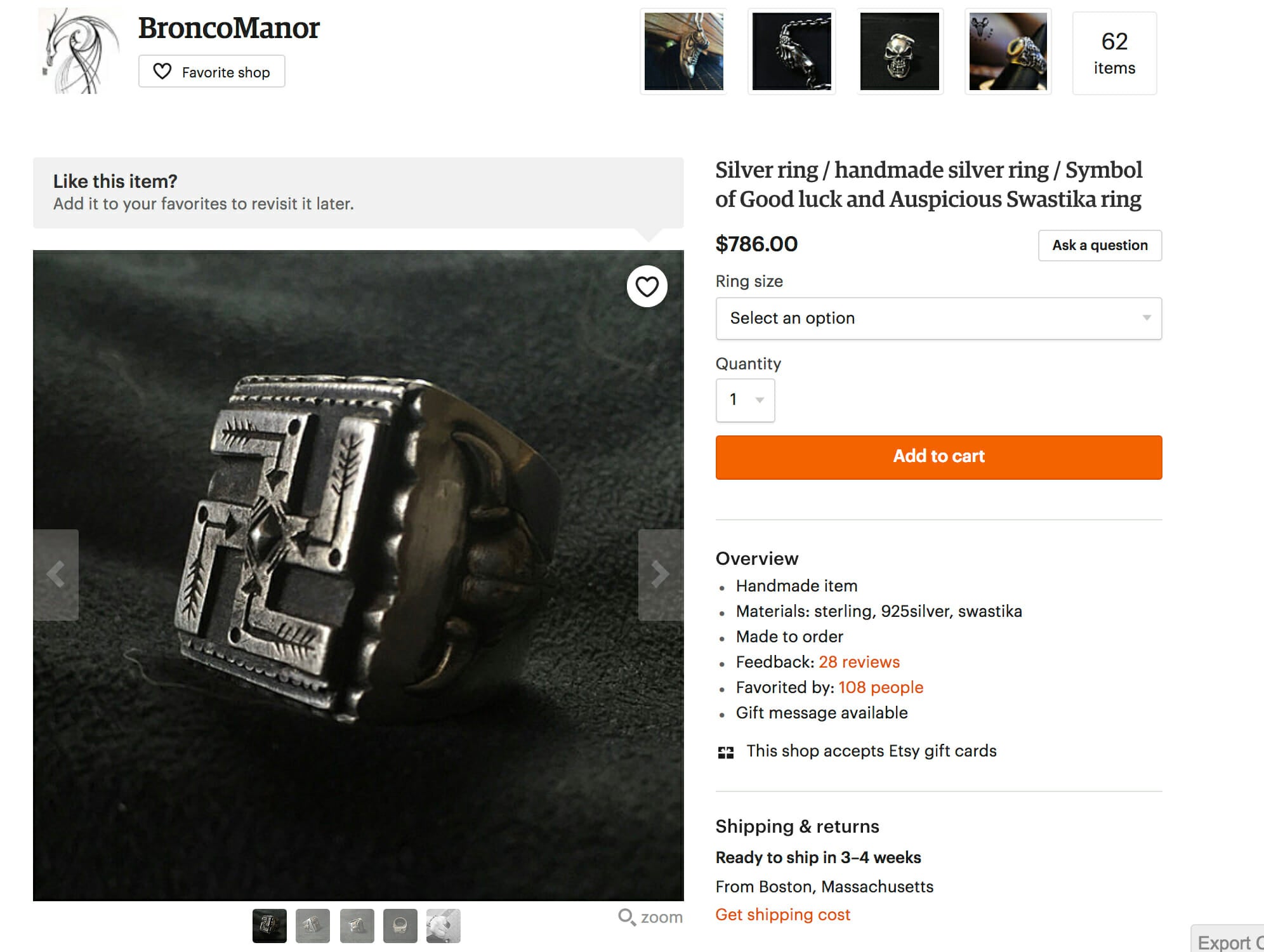 Items marked with swastikas are listed for sale on Etsy.