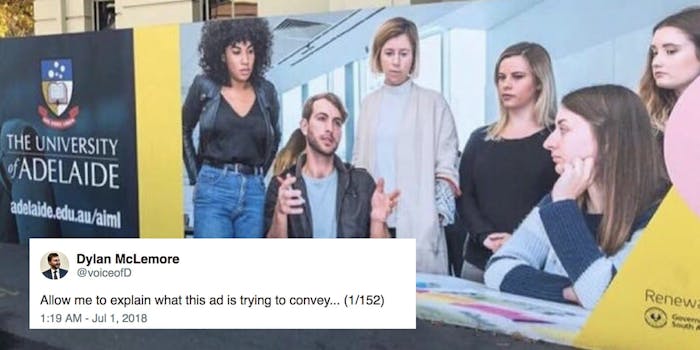 People on Twitter roasted a South Australian government ad showing a relatable mansplaining scene.
