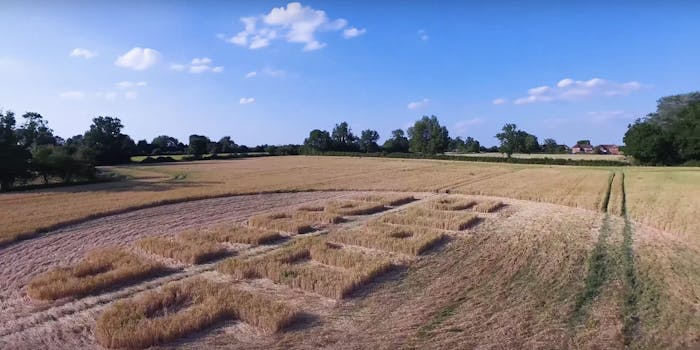 A U.K. marketing agency has claimed credit for a crop circle that says 'F**k Trump' in Russian.