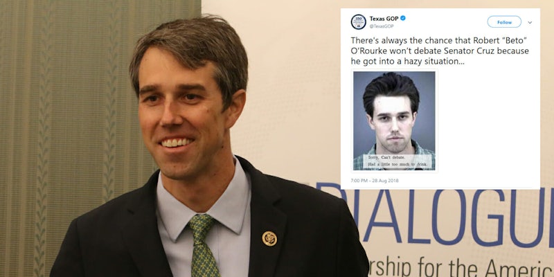 The Texas GOP Twitter account shared an old mugshot of Beto O'Rourke, who is running to replace Sen. Ted Cruz, and Twitter users bashed them quickly.