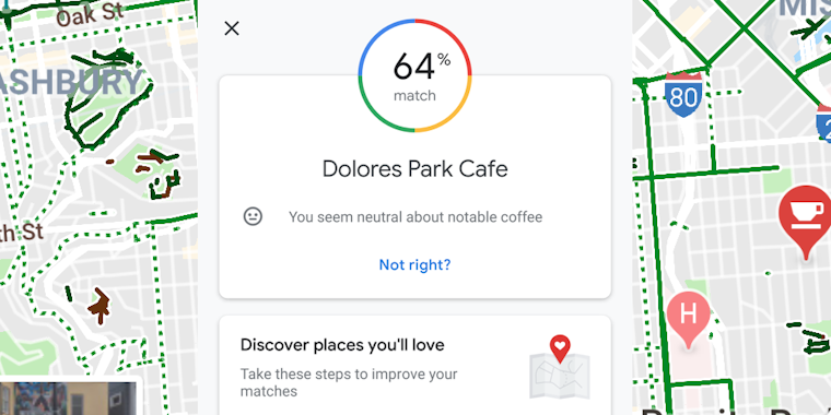 Google Maps Match feature over map of San Francisco