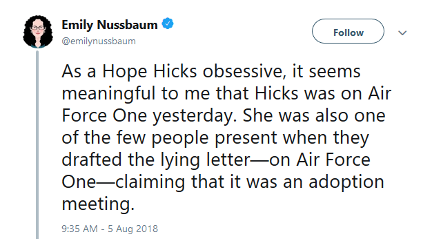 Former White House staffer Hope Hicks was spotted boarding Air Force One over the weekend and the internet has a lot of theories why she was there.