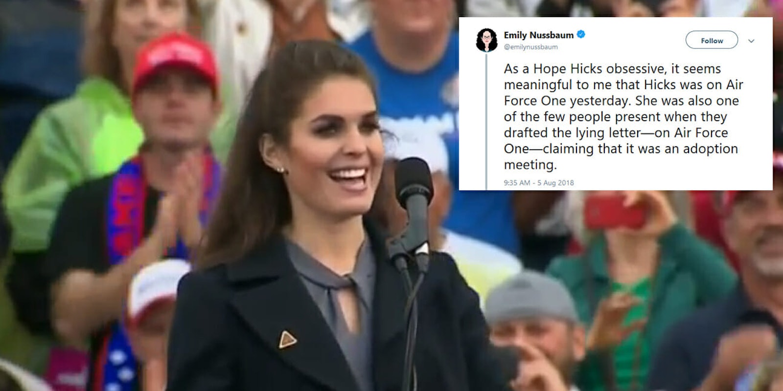 Former White House staffer Hope Hicks was spotted boarding Air Force One over the weekend and the internet has a lot of theories why she was there.