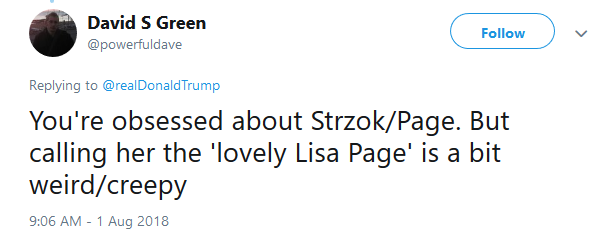 President Donald Trump tweeted about FBI agent Lisa Page on Wednesday and referred to her as the 'lovely Lisa Page,' which Twitter found odd.