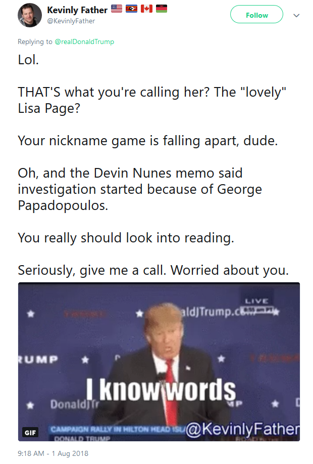 President Donald Trump tweeted about FBI agent Lisa Page on Wednesday and referred to her as the 'lovely Lisa Page,' which Twitter found odd.