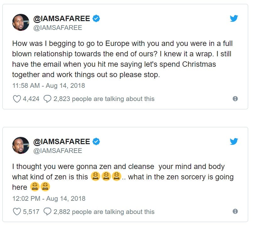 Just days following the release of her album “Queen,” Minaj has already embroiled herself in a Twitter war with her ex of 12 years, rapper and Love & Hip Hop star Safaree Samuels. Alongside allegations concerning a stolen credit card, songwriting credits, and fake hairlines, the two also accused each other of domestic abuse. 