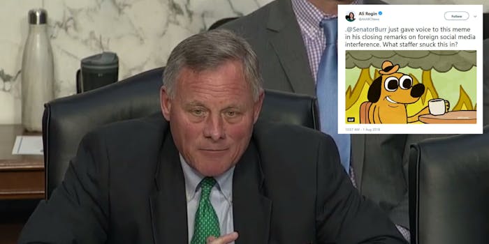 Sen. Richard Burr referenced the popular 'This Is Fine' meme during a Senate Intelligence Committee hearing on the use of social media.