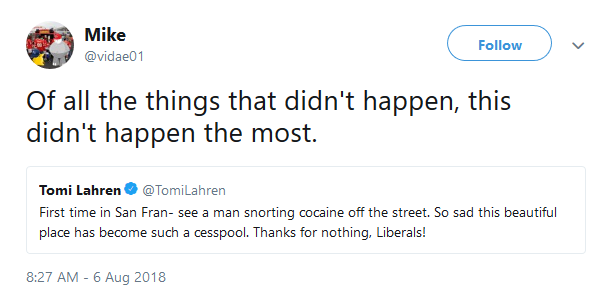 Fox News commentator Tomi Lahren blamed liberals for San Francisco becoming a 'cesspool' on Monday after she apparently visited the city for the first time.