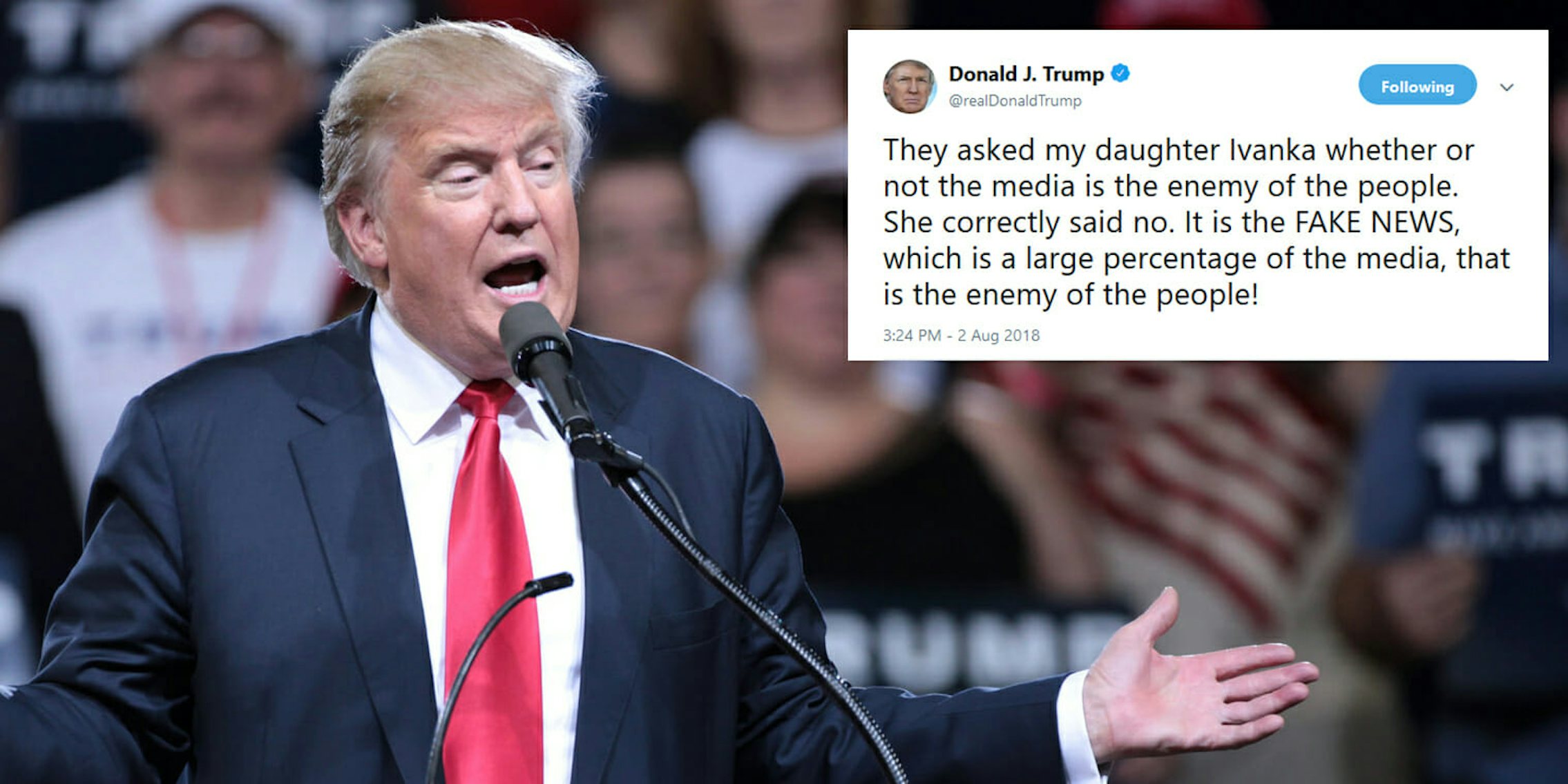 President Donald Trump tried to clarify remarks Ivanka Trump gave where she said she disagreed with her father that the media was the 'enemy of the people.'
