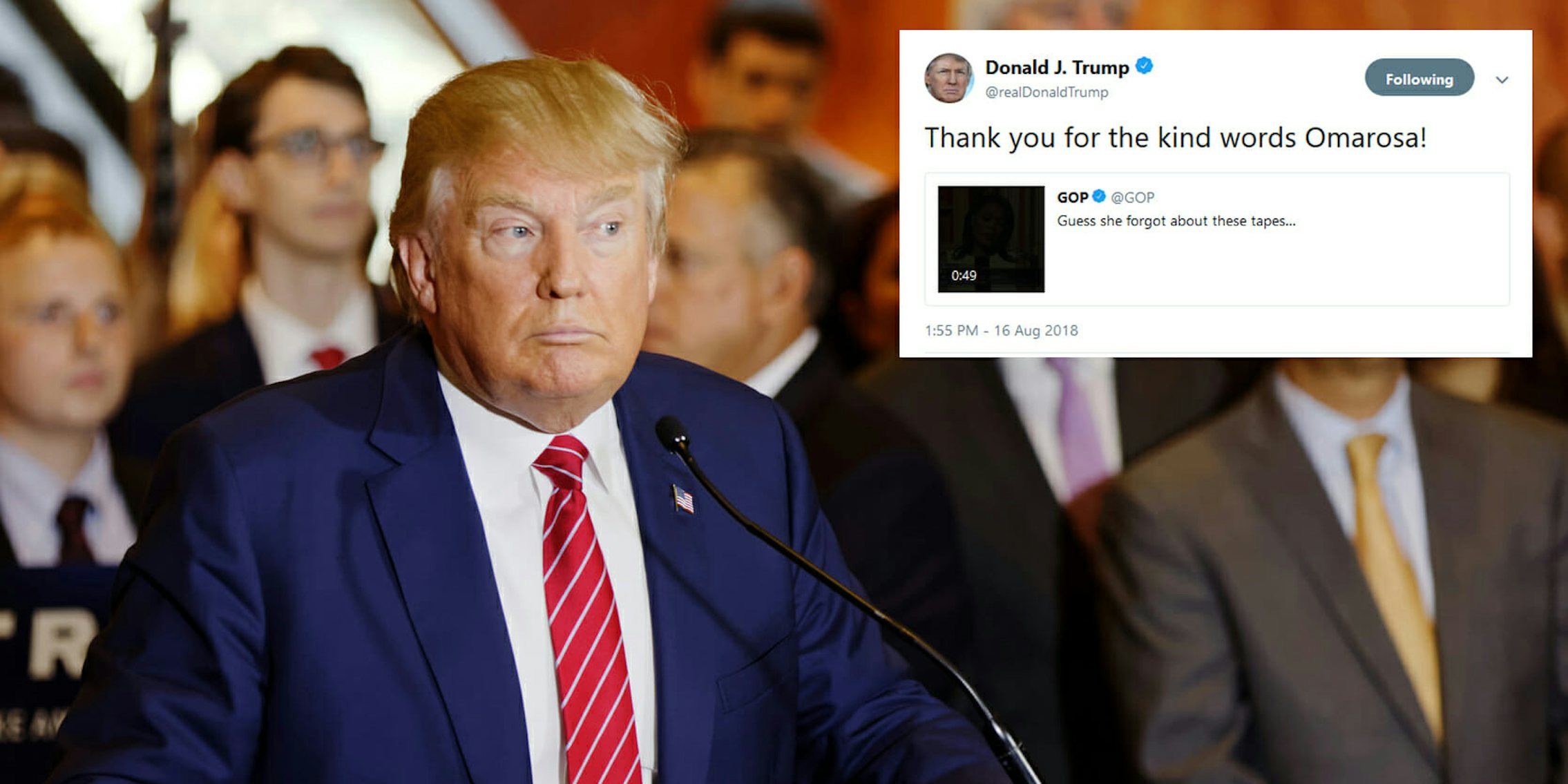 President Donald Trump continued his offensive against former administration official Omarosa Manigault Newman on Thursday by retweeting a GOP-made video that shows her showering the president with praise.