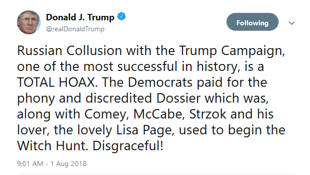 President Donald Trump tweeted about FBI agent Lisa Page on Wednesday and referred to her as the 'lovely Lisa Page,' which Twitter found odd.