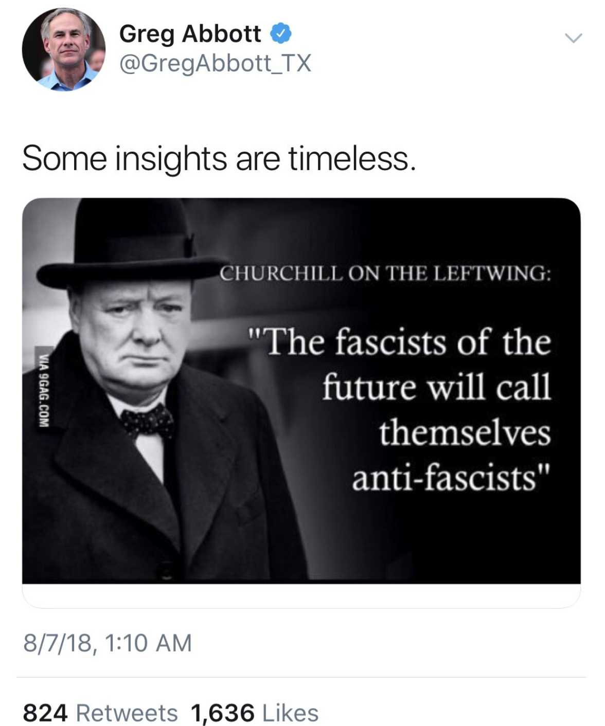 Greg Abbott is getting roasted for tweeting a fake Winston Churchill quote.