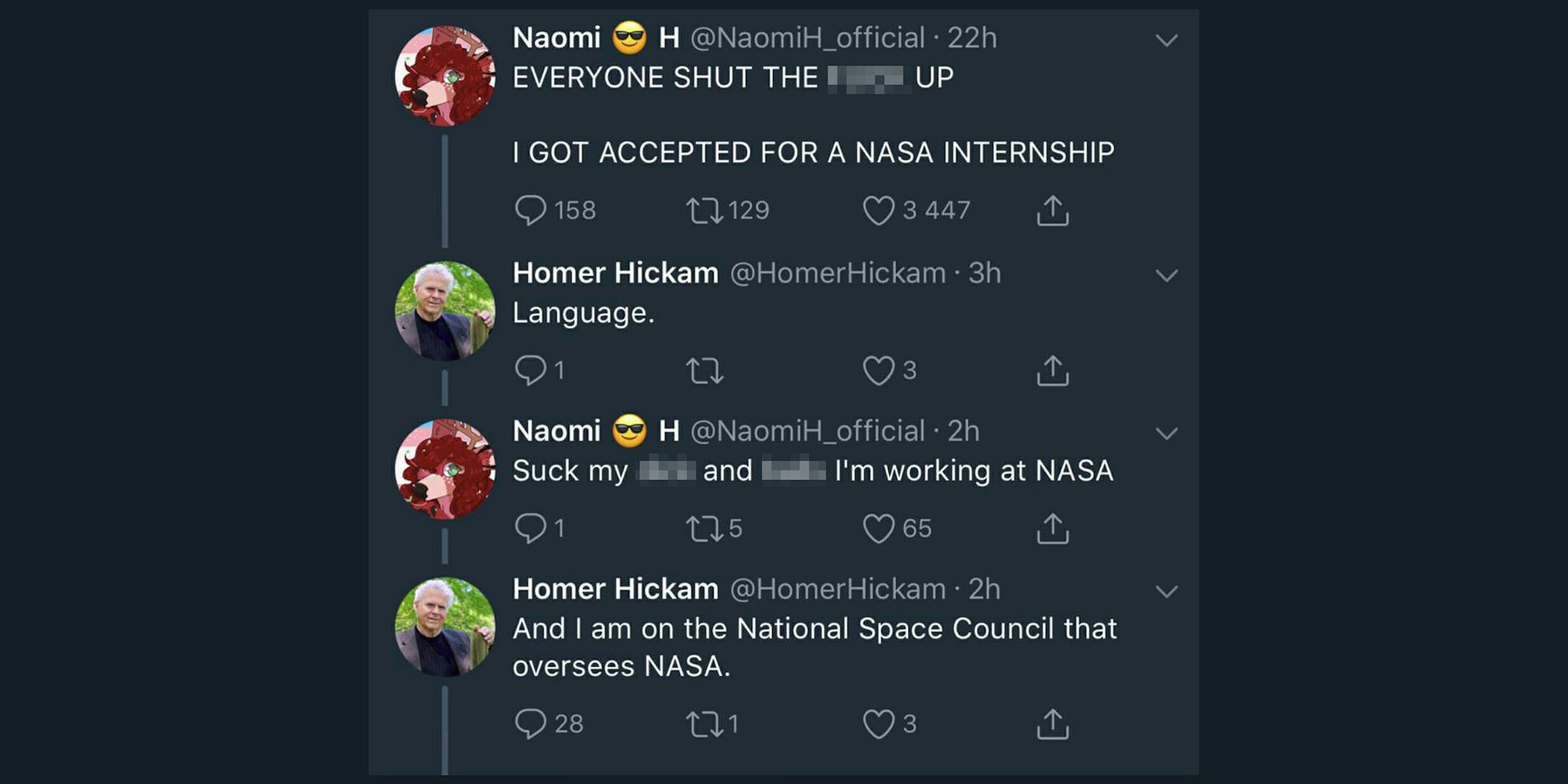 homer hickam nasa internship tweet