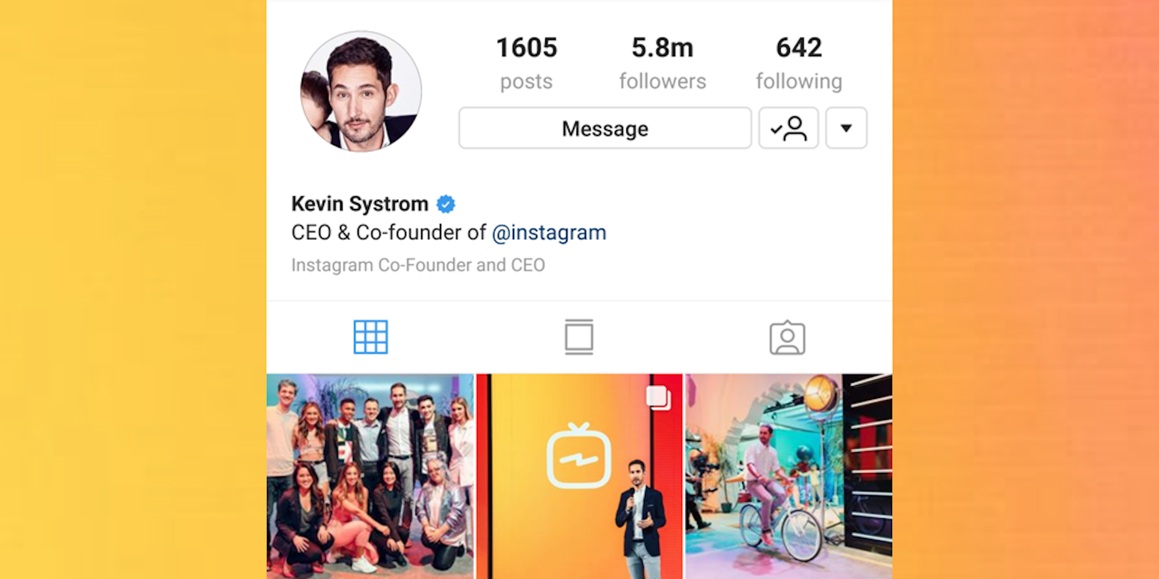 Verified status on Instagram, Kevin Systrom
