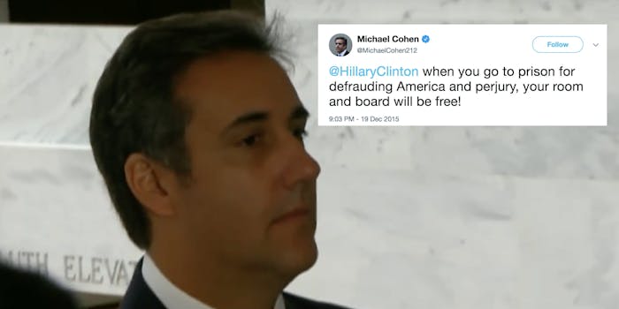 In light of his plea deal, Michael Cohen's 2015 tweet about prison did not age well.