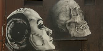 Art of robot face and skull