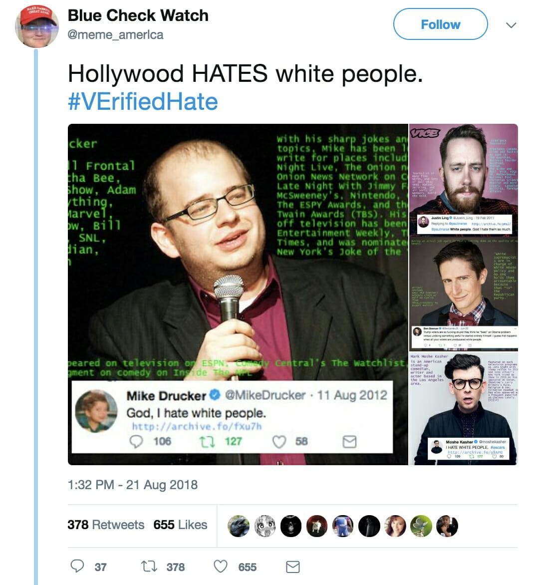 #VerifiedHate accuses verified liberal users of being racist.