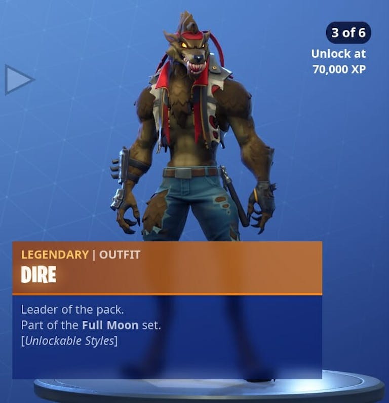Fortnite Season 6 new skins : Dire's third transformation is much more furry.