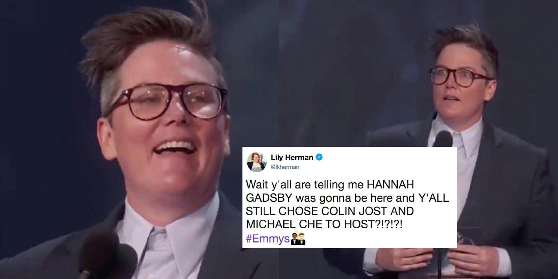 Hannah Gadsby presenting an award at the Emmys.