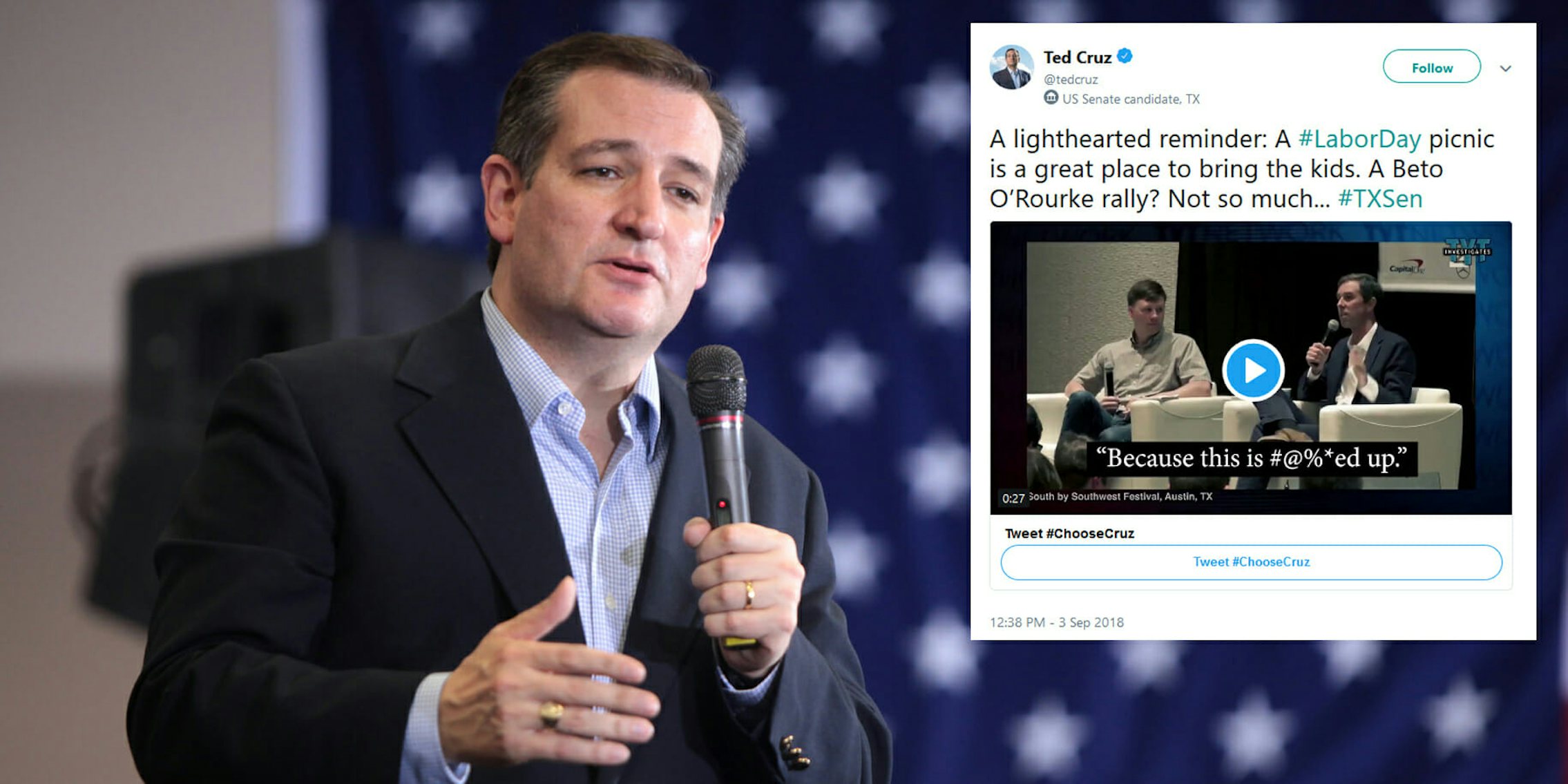 Sen. Ted Cruz released an ad on Labor Day that attacked his Democratic midterm opponent Beto O'Rourke for cursing during public events in the past.