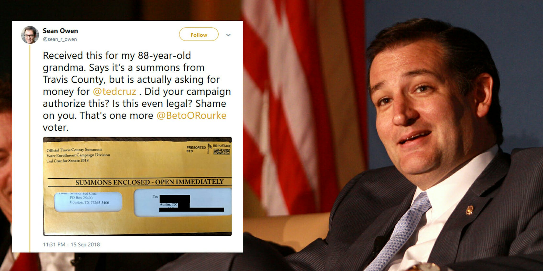 Sen. Ted Cuz (R-Tx.) reportedly sent out mailers to Texas voters that looks similar to official summons. They asked for donations to his campaign.