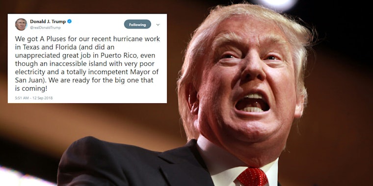 President Donald Trump drew the ire of the internet on Wednesday morning after he claimed that the country's emergency response to Hurricane Maria in Puerto Rico