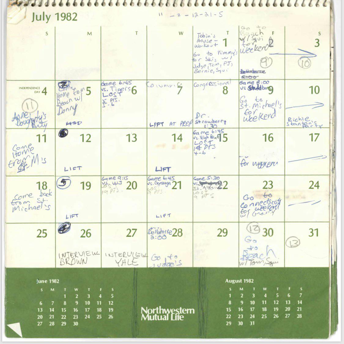 brett kavanaugh calendar july 1982