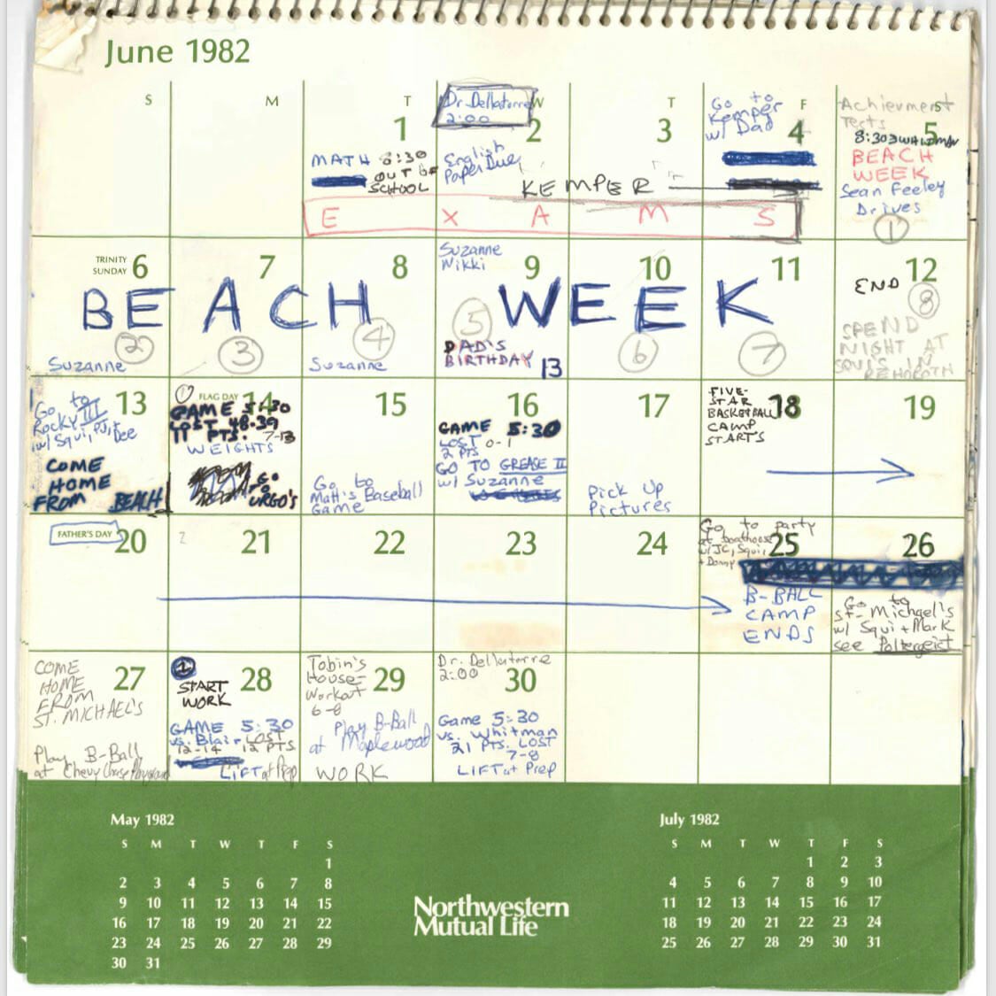 brett kavanaugh calendar june 1982