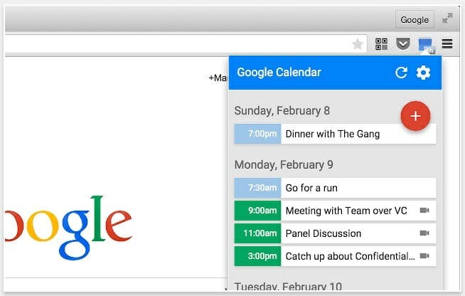 best chrome add ons : google calendar