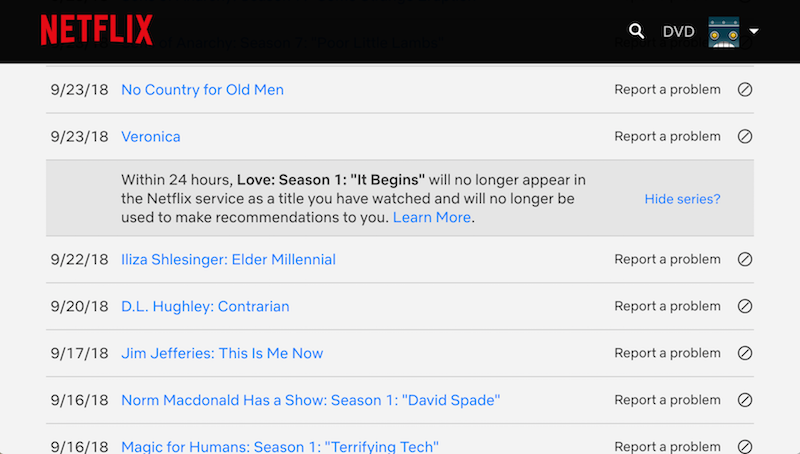 How to delete Netflix watch history