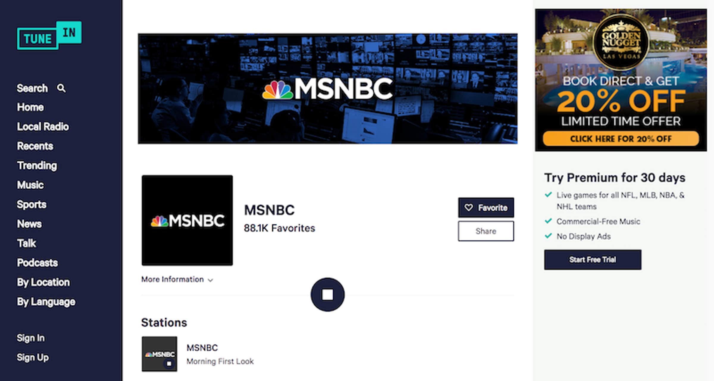 play msnbc from tunein
