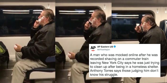 Anthony Torres, who was homeless, was recorded shaving on a commuter train and mocked online.