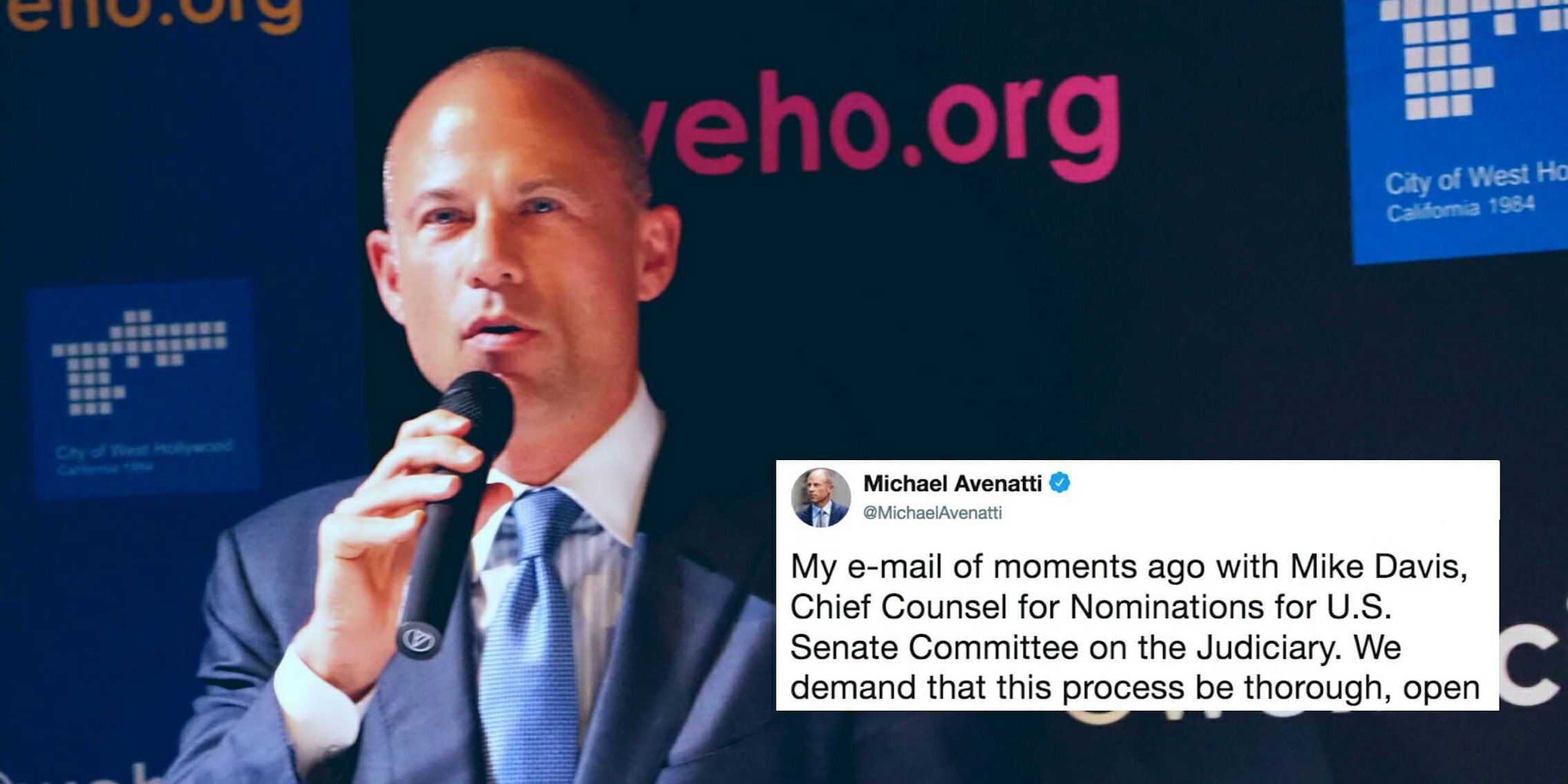 Michael Avenatti tweeting about Brett Kavanaugh's Senate Judiciary Committee hearing