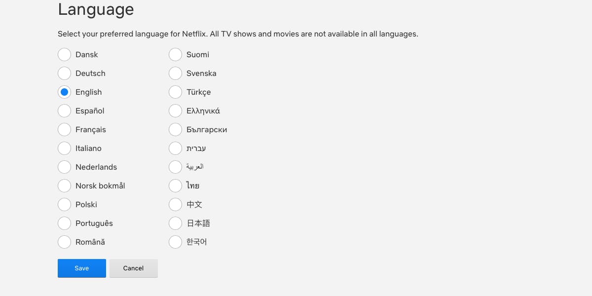 Netflix Change Language options