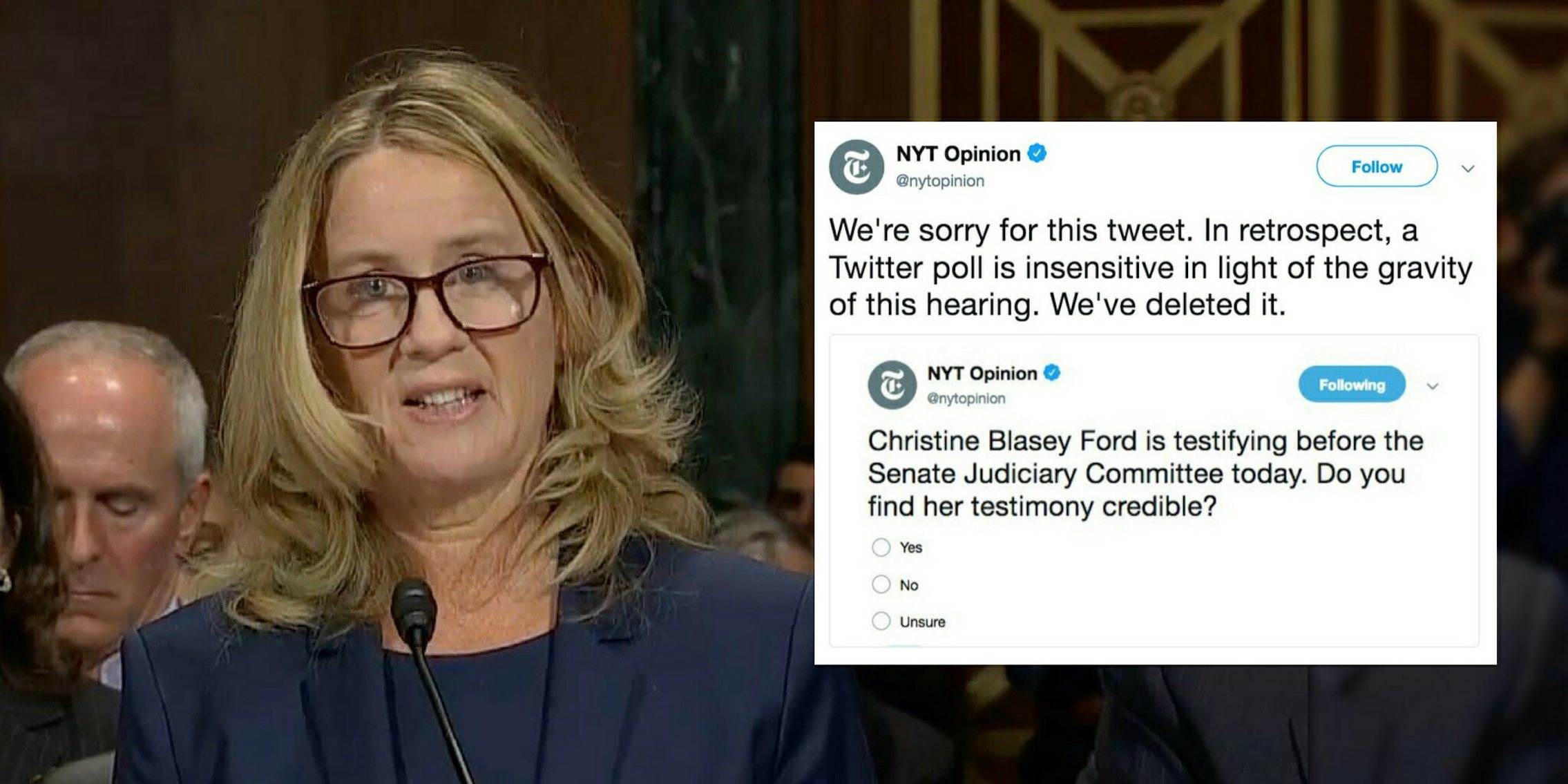 New York Times tweeted a poll about Christine Blasey Ford's believability