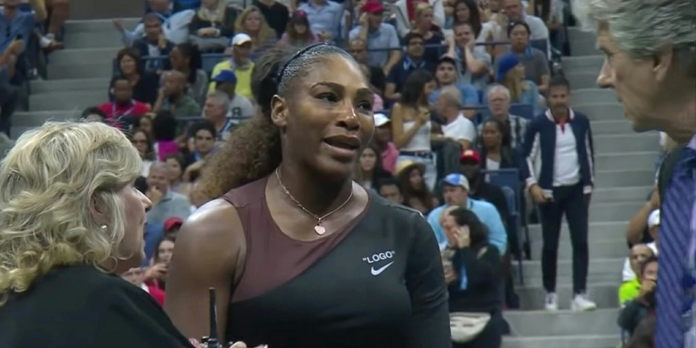 Serena Williams disputing umpire Carlos Ramos' calls at the 2018 U.S. Open.