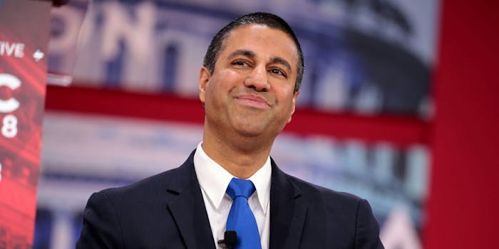 Federal Communications Commission Chairman Ajit Pai (R) not-so-subtly defended the agency's repeal of net neutrality protections when commenting on a telecom group's report that broadband investment went up last year compared to the year prior. 