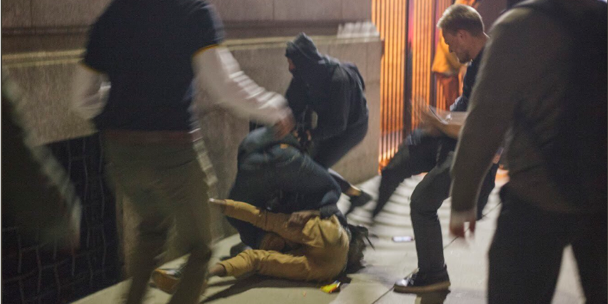 Fighting between Proud Boys and protestors