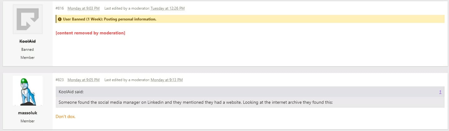 An excerpt showing a supposed 'dox' posted on ResetEra.