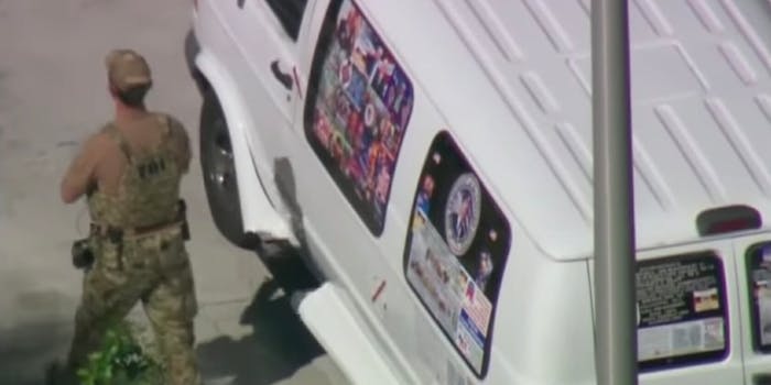 Fox News denies 'blurring out' stickers on van associated with alleged mail bomber.