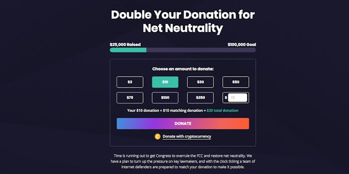 Net neutrality activists are crowdfunding to push lawmakers into supporting an effort in Congress that would overturn the FCC's net neutrality decision.