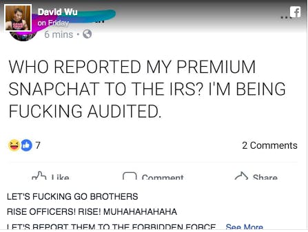 David Wu sex workers taxes