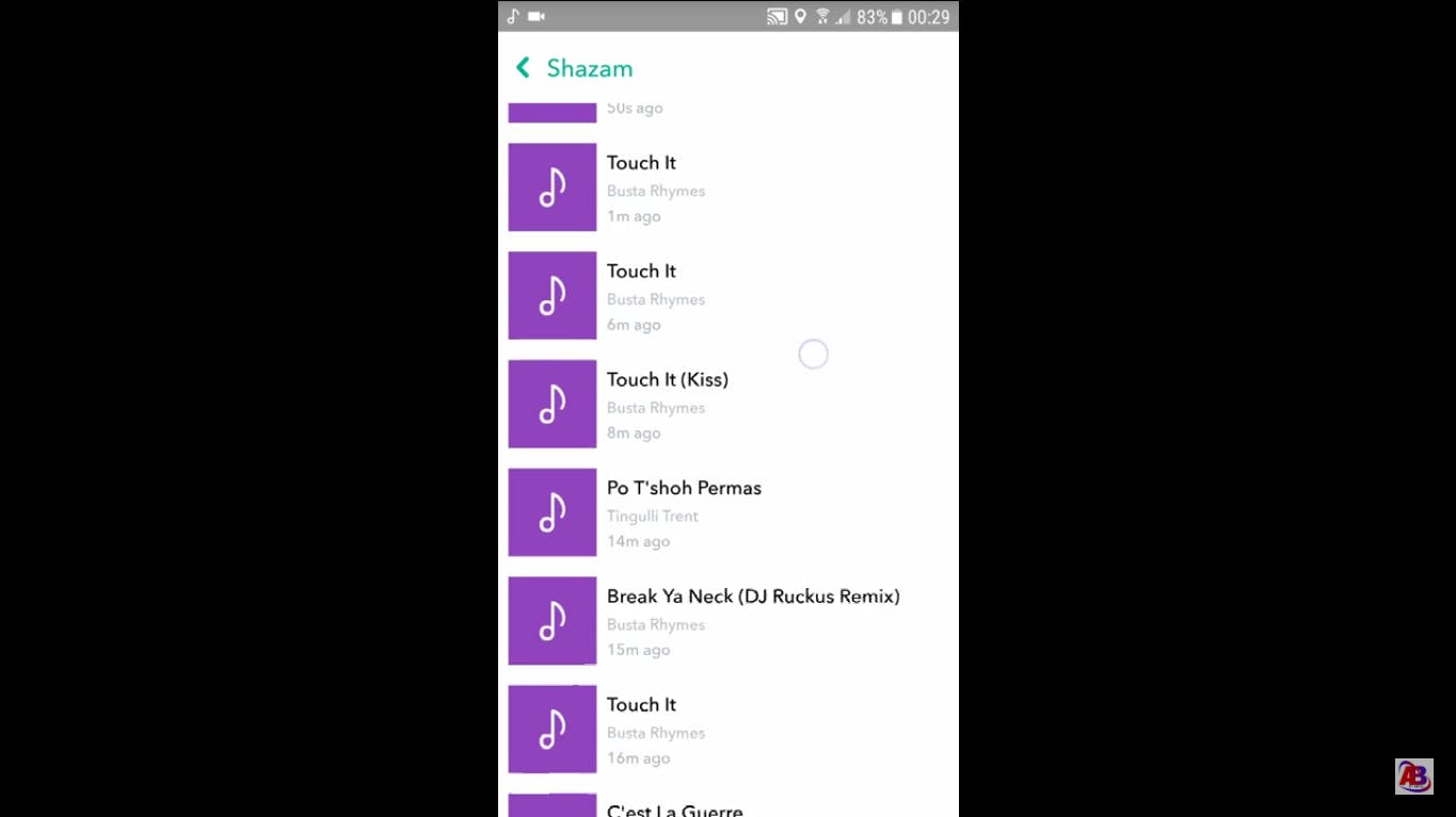 Archived Shazam'd songs on Snapchat