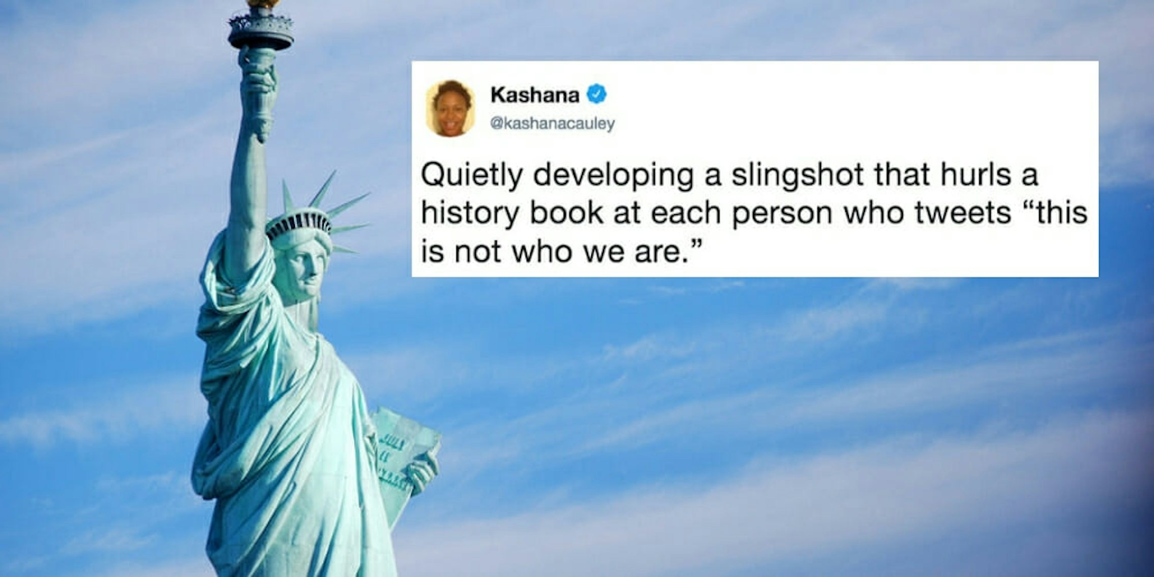 The Statue of Liberty with a 'This is not who we are' meme
