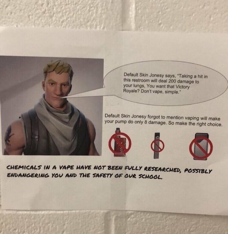 It's Not Cuul To Juul In Schuul Fortnite Awkward Flyers Use Fortnite To Warn Teens About Juuls