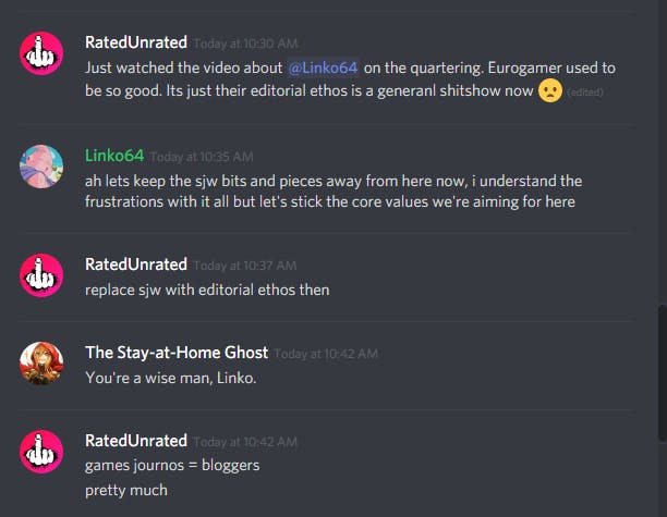 Sean Halliday commenting in the Exclusively Games Discord, where he serves as a moderator.