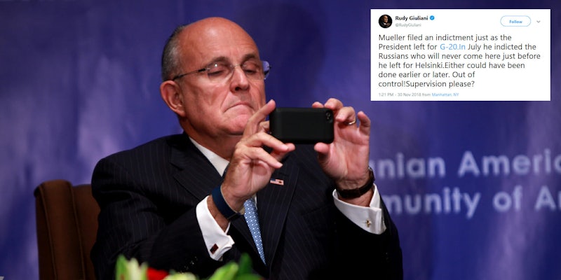 Rudy Giuliani mistakenly typed out a link in a tweet bashing Robert Mueller. That link now shows a website trolling President Donald Trump.