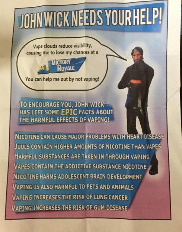 Fortnite Jonesy Its Not Cuul To Juul In Schuul Awkward Flyers Use Fortnite To Warn Teens About Juuls