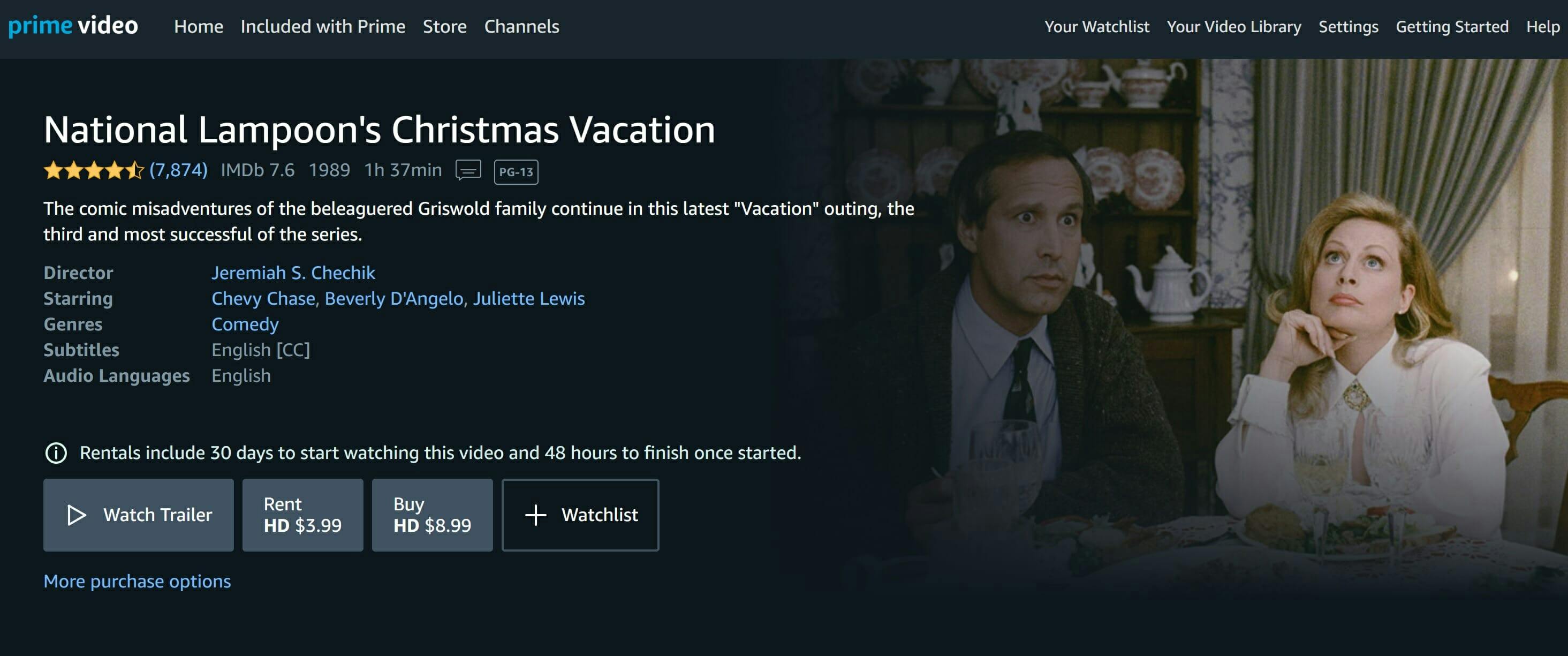 how to watch christmas vacation amazon prime video