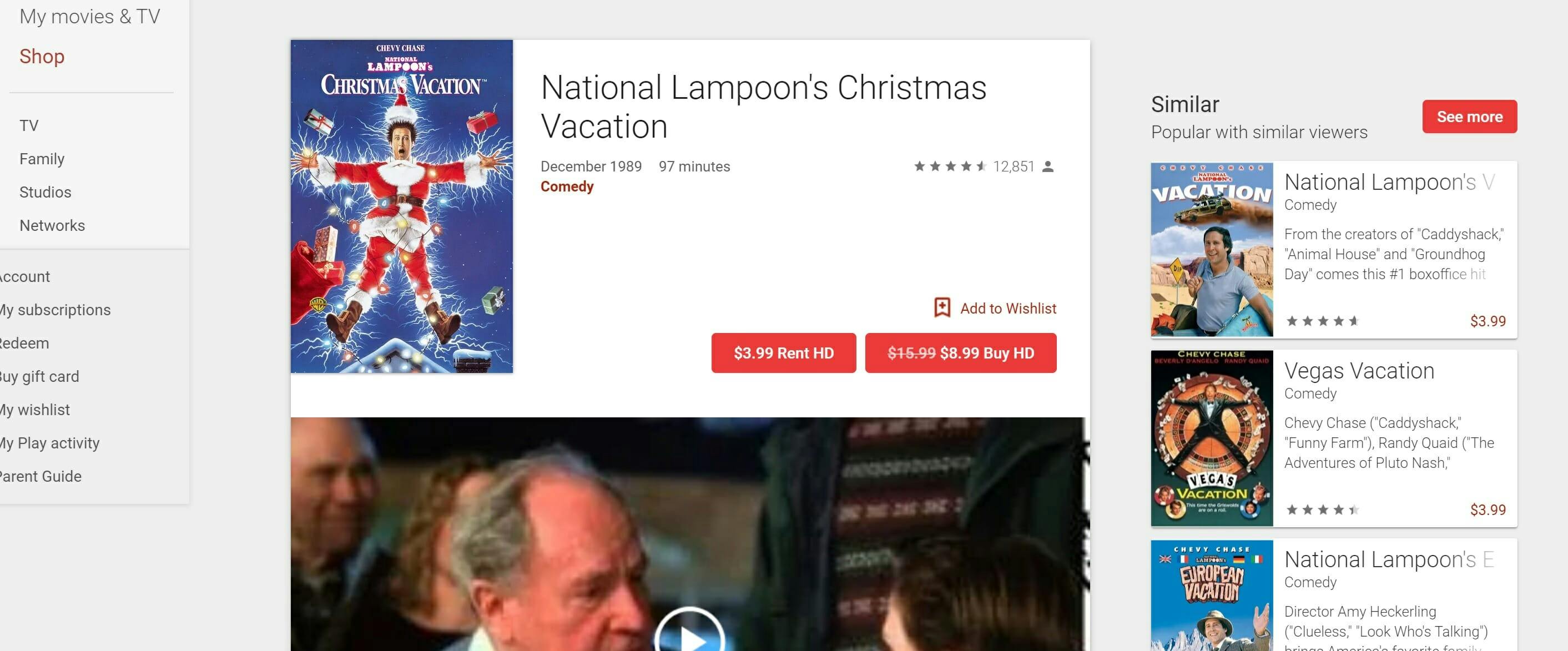 how to watch christmas vacation google play